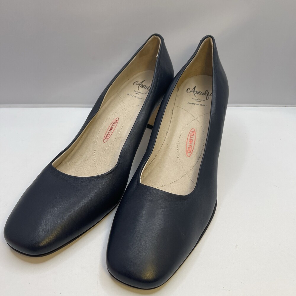 NEW Amalfi by Rangoni Sven Pump Navy Leather Square Toe Made in Italy Sz 11M